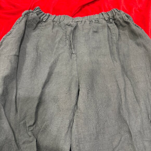 SAGA ITALY GRAY 100% LINEN CROPPED PANTS - Picture 2 of 11